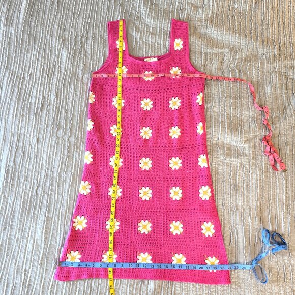 KIngs Road Pink Crochet Lined Dress SL Square Neck Large NWT - Picture 14 of 16